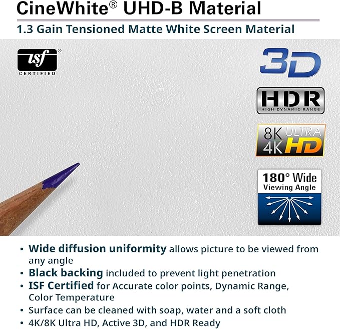 Elite Screens Sable Frame 120” Fixed Frame Projector Screen 16:9, Wall Mounted, 8K/4K UHD, ISF-Certified CineWhite, for Home Theater & Office, Compatible with Standard/Short/UST Projectors, ER120WH2