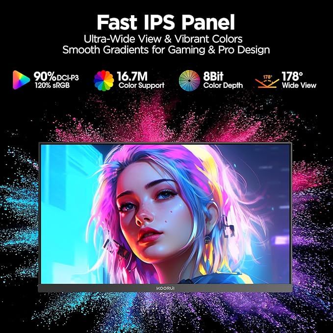 KOORUI 24" Gaming Monitor, 200Hz 1ms Fast IPS, FHD HDR400 Display, 90% DCI-P3 Color Gamut, Adaptive Sync, Ultra Slim Frame, VESA Mountable, HDMI 2.0, DP 1.4, G2411P