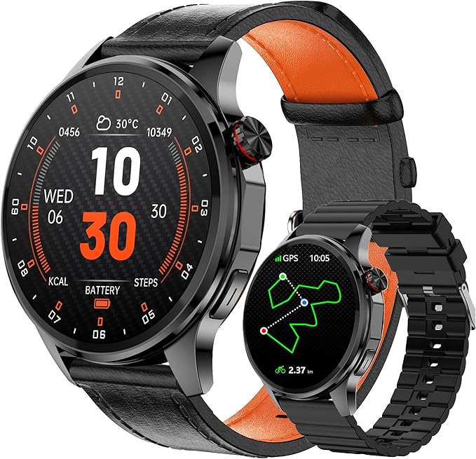 Smart Watch for Men Built-in GPS(Answer/Make Call/Text), 1.46" AI Smartwatch for Android Phones/iPhone, 100+ Sport Mode Fitness Tracker with Health/Sleep Monitor, Compass/Barometer/Altitude(2 Straps)