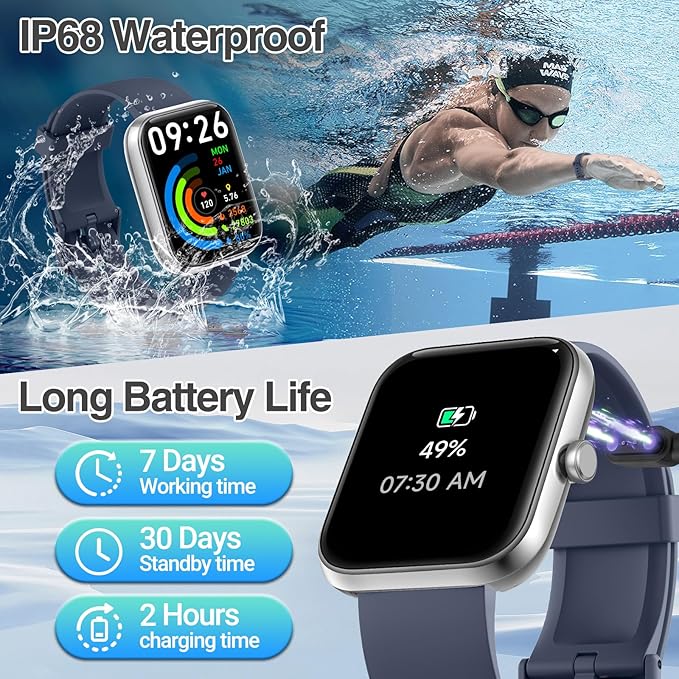 Smart Watch for Women Men with Bluetooth Call, Alexa Built-in Smartwatch, 1.83"DIY Dial Fitness Watch with Sleep Heart Rate Monitor, 110+ Sport Modes, IP68 Waterproof Watch Compatible with Android iOS