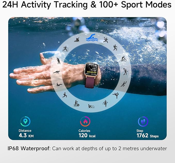 Smart Watch for Women, 1.85" HD Smartwatch Compatible iPhone/Samsung/Android (Answer/Make Calls), 100+ Sport Modes Fitness Tracker with Heart Rate/Sleep/SpO2 Monitor, IP68 (Deep Purple)