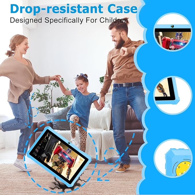 YINOCHE Kids Tablet 7" Android Tablet for Kids 3-7 32GB Tablets for Toddlers with Case WiFi Parental Control Dual Camera Tabletas GMS Certified Toddler Learning Tablets for Children (Blue)