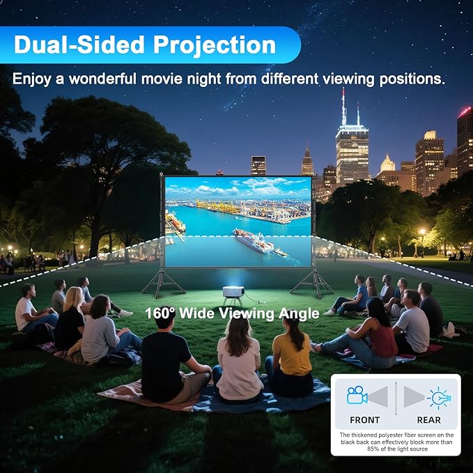 Outdoor Projector Screen and Stand，180-in Portable Projector Screen 15 FT Large Projection Screen，16:9 4K HD Rear Front Wrinkle-Free Movie Screen with Carry Bag for Backyard,RVing Night,Party