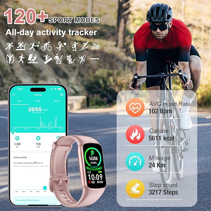 Fitness Tracker Step Counter with 24/7 Heart Rate Blood Oxygen Sleep Monitor, 1.47'' AMOLED Touch Color Screen Fitness Watch, Smart Watches for Women Men