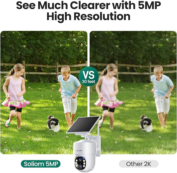 SOLIOM- True 5MP HD Security Cameras Outdoor Wireless, Add-On Camera, Solar Powered, Auto Tracking,Requires Soliombase, Soliombase Supports Up to 4 Cams