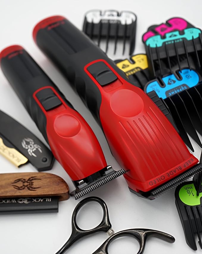 Supreme Trimmer 3-in-1 Barber Bundle | 2Spee Clipper, 2Spee Trimmer & Crunch Foil Shaver | Professional Beard Trimmer Men’s Hair Clipper Kit | Red