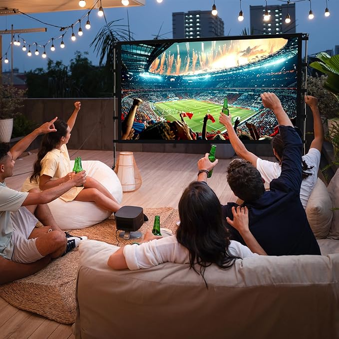 Projector Screen Outdoor, Vamvo Projector Screen with Stand Portable 150" Foldable ProjectorScreen, 10 Feet Indoor Movie-Screen with Carrying Bag for Home Theater Backyard Movie Night