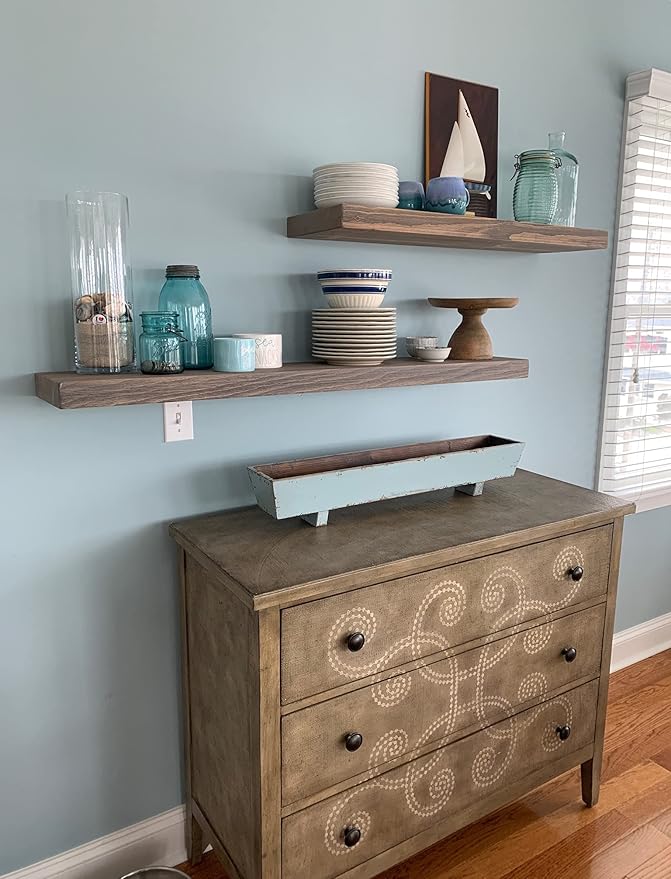 joelsantiques 60 Inch Wooden Floating Shelves for Wall - 60x8x2 in - Made of Natural Wood - Long Wall Shelves for Bedroom - Perfect for Living Room, Kitchen - Made in USA - Gray