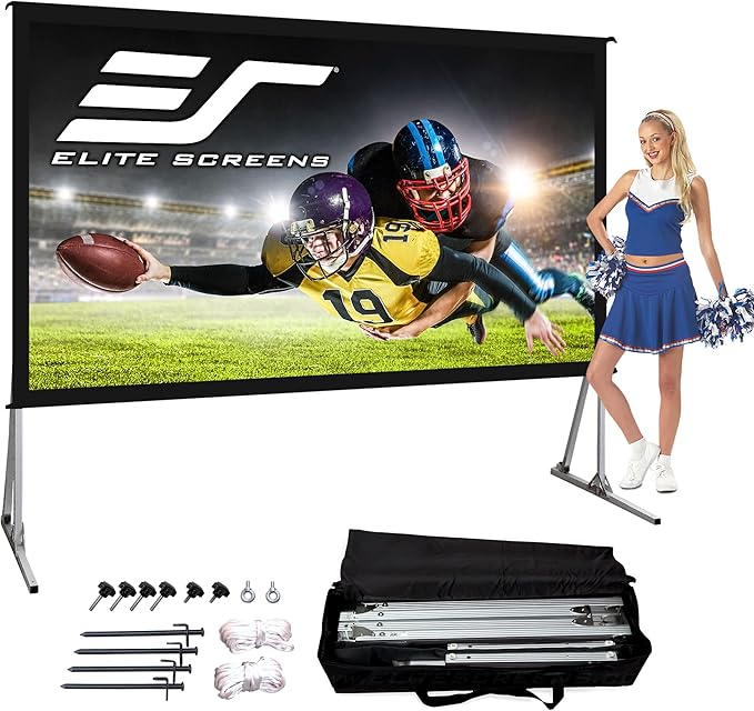 Elite Screens Yard Master 2, 90 inch Outdoor Projector Screen with Stand 16:9, 8K 4K Ultra HD 3D Fast Folding Portable Movie Theater Cinema 90" Indoor Foldable Easy Snap Projection Screen, OMS90H2