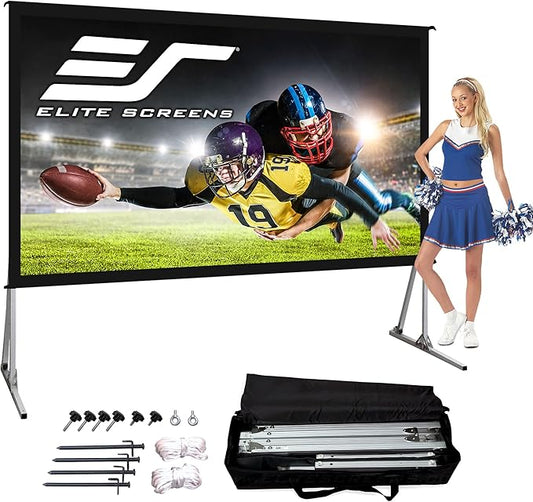 Elite Screens Yard Master 2, 90 inch Outdoor Projector Screen with Stand 16:9, 8K 4K Ultra HD 3D Fast Folding Portable Movie Theater Cinema 90" Indoor Foldable Easy Snap Projection Screen, OMS90H2