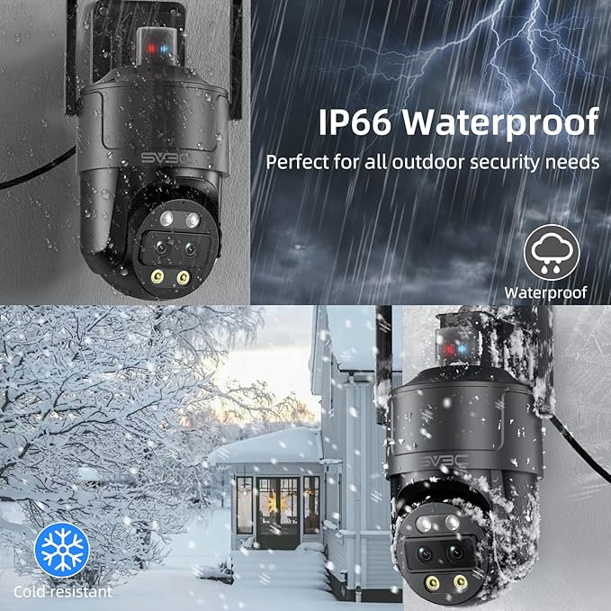 SV3C 4K Dual-Lens PTZ WiFi Outdoor Security Camera, Dual-Band Auto-Tracking ONVIF IP Dome, Color Night Vision, Human & Vehicle Detection, Waterproof, 24/7 Recording, Blueiris & Camhipro Compatible