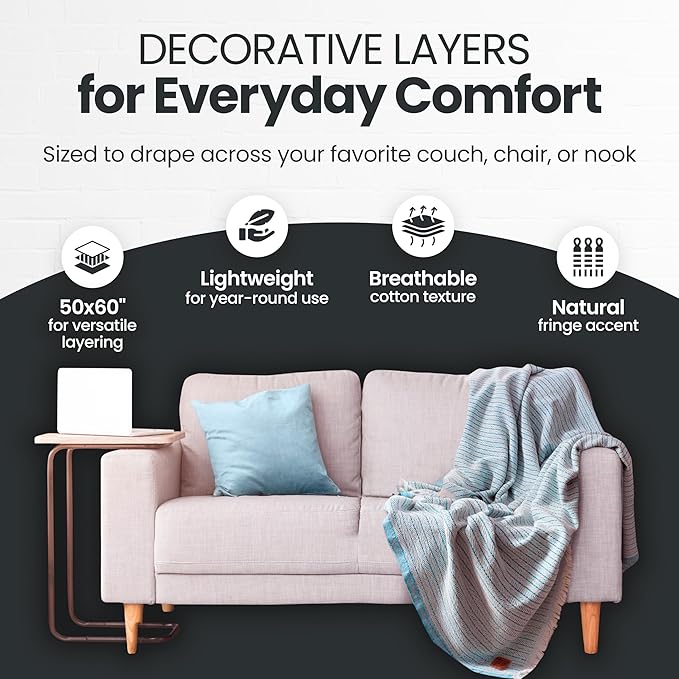Gold Case Throw Blanket for Couch – 100% Recycled Turkish Cotton Blankets & Throws – Elegant Decorative Throw Blankets for Living Room Sofa – Woven Throws for Couch – Vintage Beige – 50x60
