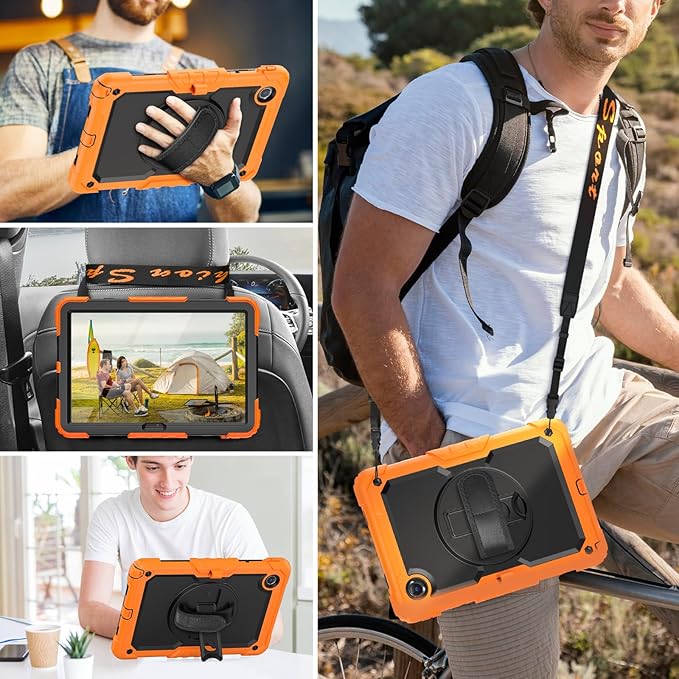 HXCASEAC Case for Samsung Galaxy Tab S6 Lite 10.4 inch, Protective with Screen Protector/Hand Strap/S Pen Holder, Shockproof S6 Lite Tablet Case 2024/2022/2020 SM-P610 SM-P613 SM-P620 - Orange