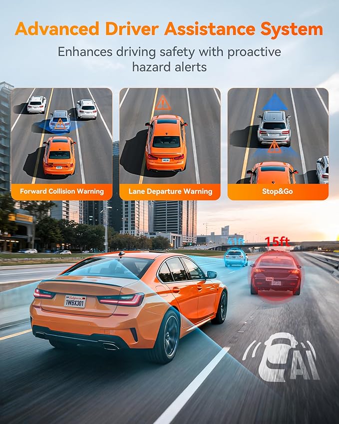 WOLFBOX X3 2.5K 1440P 60FPS Dash Camera, STARVIS 2 IMX675 with ADAS, 1440P+1080P Dual Dashcam Front and Rear Camera 5MP with Built-in 5.8GHz WiFi & GPS, 64GB Card, Touch Screen, G-Sensor, Loop Record