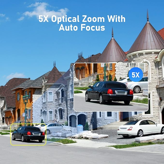 JideTech [Update] 5MP PTZ WiFi Camera Outdoor, 5X Zoom IP Dome Camera with Auto-Tracking, Human/Motion Detection, 2-Way Audio, 128G SD Card Slot, Night Vision, IP66 Waterproof