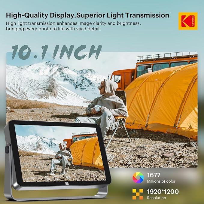 KODAK Wireless Digital Picture Frame with 4000mAh Battery Powered,10.1 Inch 1920x1200 G+G IPS Touch Screen Digital Picture Frame, 32GB Storage, Auto-Rotate, KODAK APP, Gifts for Women
