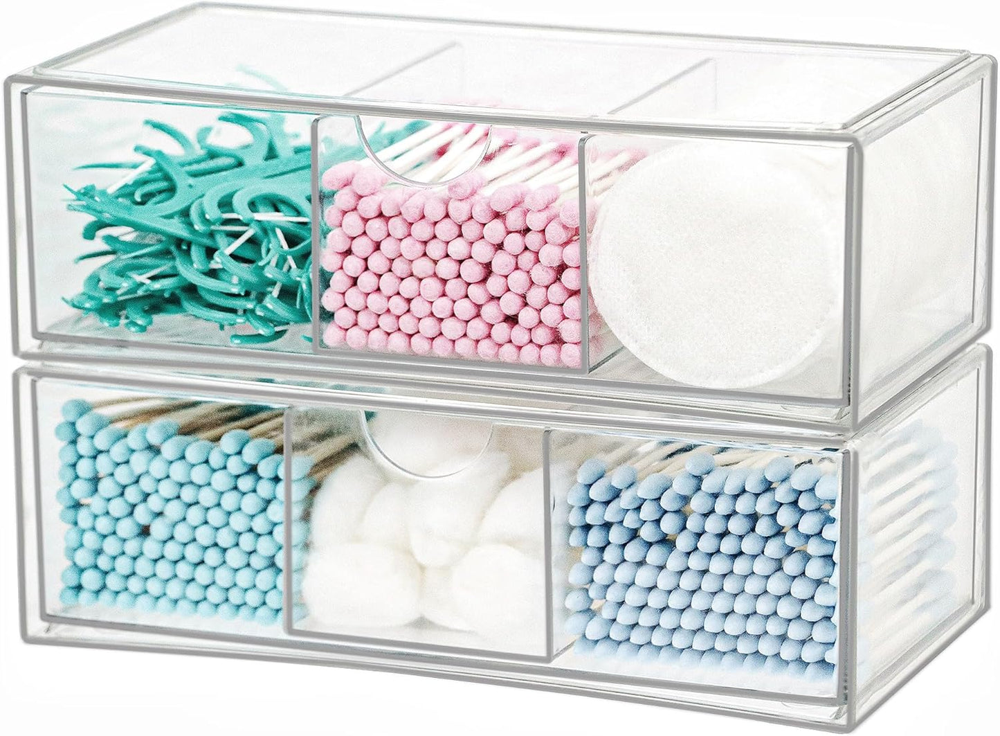 Set of 2 Stackable Storage Drawers - 7.8" Clear Plastic Drawer Storage, Acrylic Makeup Organizer, Desk Counter Cabinet Office Organizer, Bathroom Organizers and Storage (3 Grid/Set of 2)