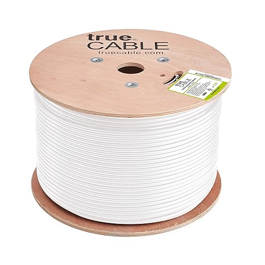 trueCABLE Cat5e Outdoor, Shielded F/UTP, 1000ft, UV Resistant, CMX Rated, White, 24AWG Solid Bare Copper, 350MHz, PoE++ (4PPoE), ETL Listed, Bulk Ethernet Cable