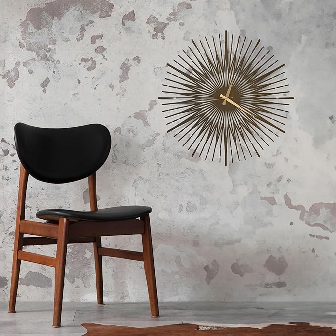 Sun Rays Wall Clock, Large Metal Decorative Wall Clock, Modern Minimalist Wall Decor (Bronze, Medium)