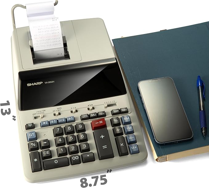 Sharp 12-Digit Print Calculator Desktop Size Adding Machine, Perfect for Everyday Use and Office, Bright, Large Easy-to-Read Numbers on Both The Display and The Two-ColorPrinted Tape (VX-2652H)
