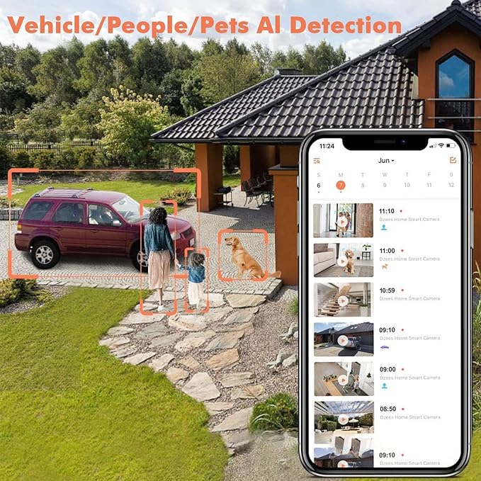 Dzees Solar Cameras for Home Security, 2K Home Security Camera System, Indoor/Outdoor Surveillance, Spotlight & Siren, PIR/AI Detection, Color Night Vision, Cloud/SD Storage,2.4GHz Wi-Fi,IP66, 2 Pack