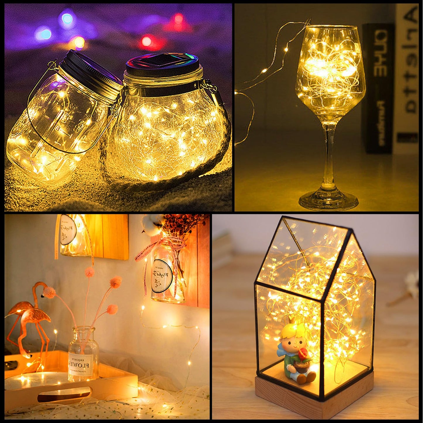 Yooumoga 24 Pack LED Fairy Lights Warm White Battery Operated 7FT Silver Wire String Lights for Mason Jar DIY Christmas Decor
