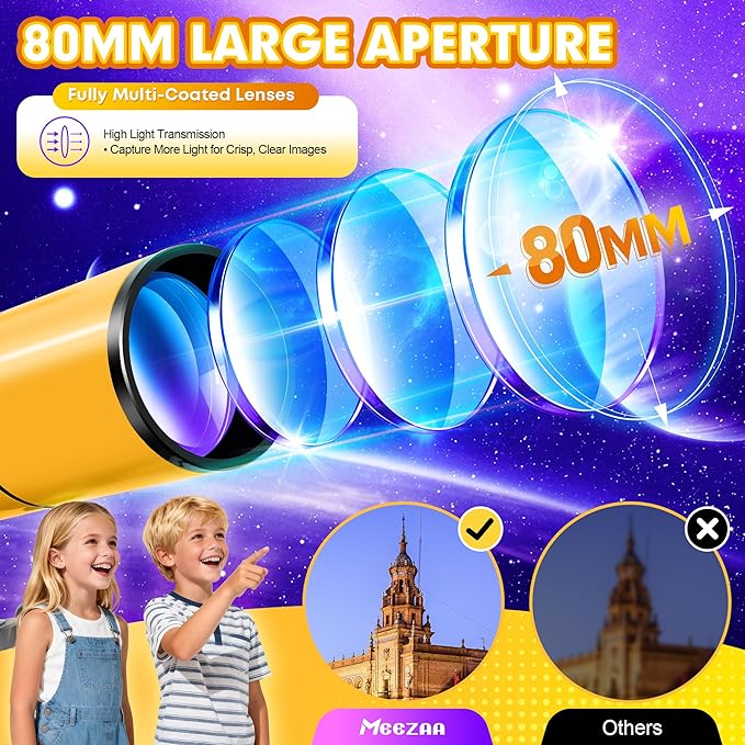Telescope for Adults & Kids, 80mm Aperture 500mm Portable Refractor Telescope for Astronomy Beginners, Professional Travel Astronomical Telescopes with Tripod, Stickers, Phone Adapter, Backpack