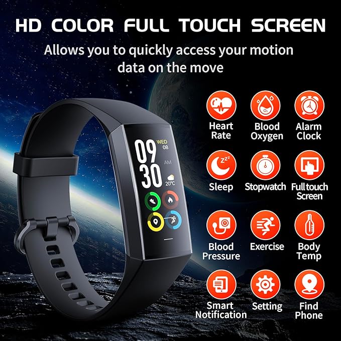 Fitness Tracker with 24/7 Heart Rate Blood Oxygen Sleep Monitor, Activity Tracker with 1.1" AMOLED Touch Color Screen, Multiple Sport Modes Step Counter, IP68 Waterproof for Women and Men