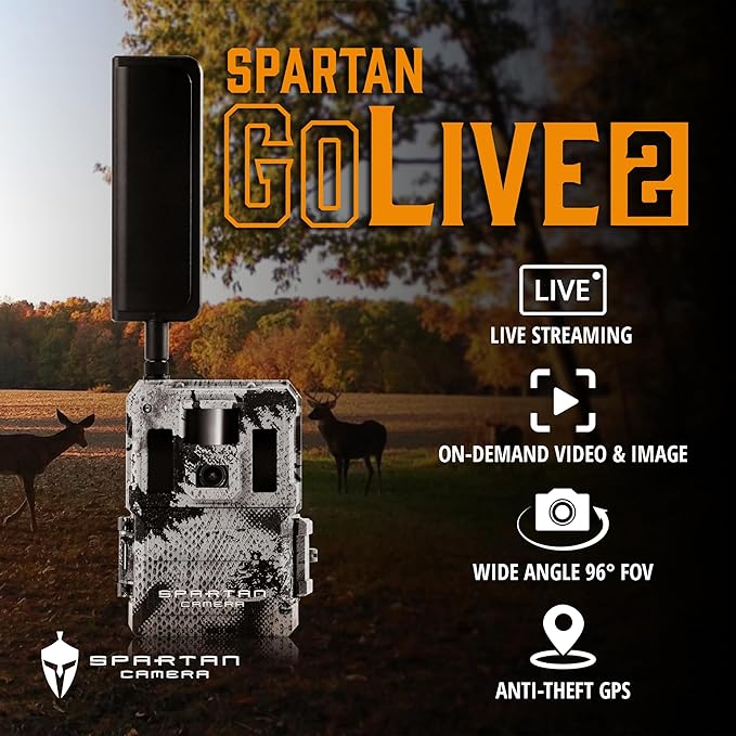Spartan Camera GoLive2 4G LTE Trail Camera, 96°FOV Wide-Angle, Live Stream, Anti-Theft GPS, On-Demand Image & Video Capture, Real-time Updates, Built-in Lithium, Spartan Areus camo (1, AT&T)