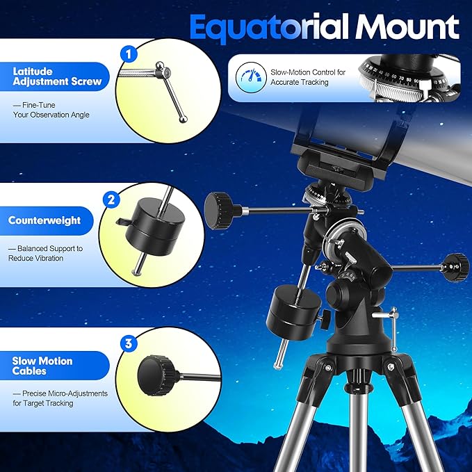 UncleHu 150EQ Newtonian Reflector Telescope for Adults High Powered, Professional Equatorial Telescopes for Adults Beginners with Portable Carry Bag, Phone Adapter, Stainless Steel Tripod, Moon Filter