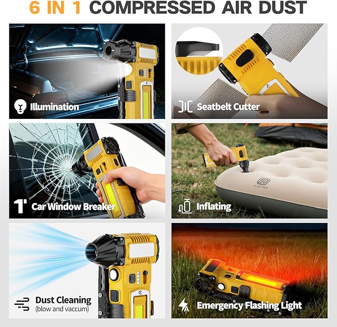 Compressed Air Duster 300000RPM 8000mAh,6-in-1 Electric Mini Air Blower with LED Light,Cordless Rechargeable Air Duster for PC Keyboard Computer Car Cleaning Electronics Cleaner Home and Outdoor Use