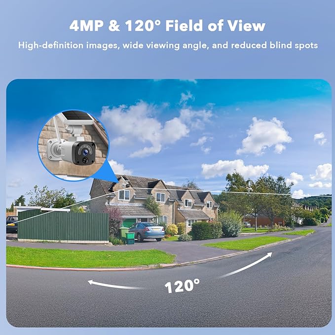 2.5K Solar Camera Outdoor Wireless, 4MP Home Security Camera System, Battery Powered Security Camera,PIR Human Detection, 2-Way Audio, Night Vision, IP65 Waterproof, Cloud/SD Storage 0 Monthly Fee