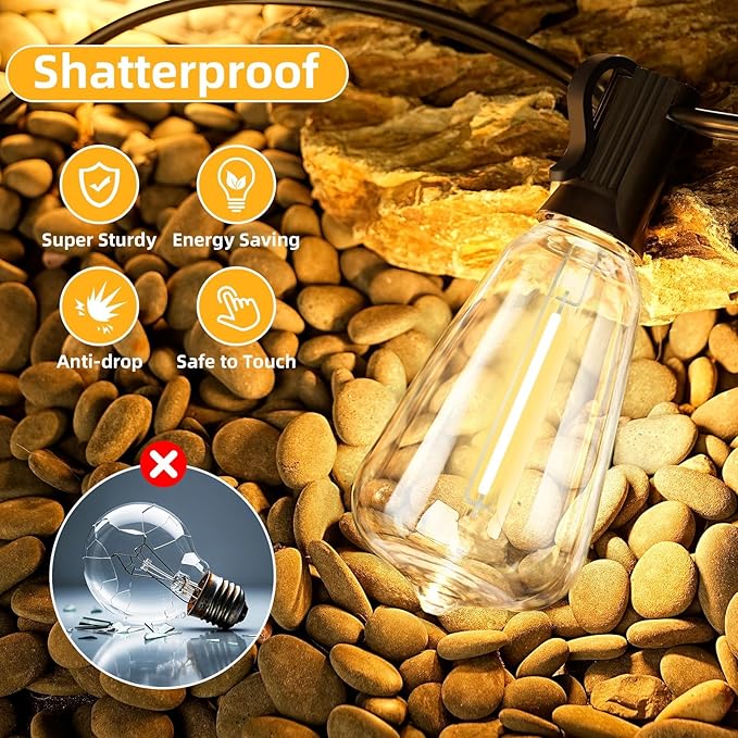 ST38 Outdoor String Lights 25FT with 12+1 LED Bulbs, E12 Socket, Waterproof Commercial Grade, 2700K Warm White for Garden, Backyard, Bistro, Patio, Porch, Deck, Gazebo, Wedding Decor
