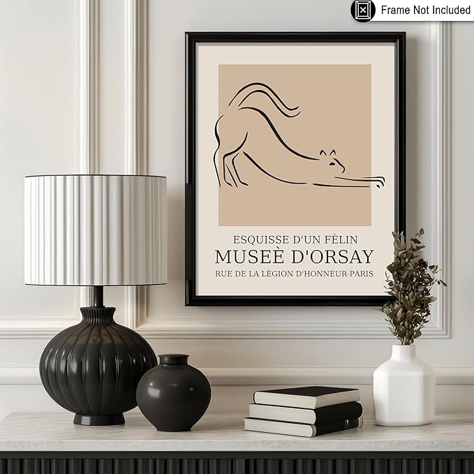 Poster Master Vintage Poster - Retro Cat Print - Line Drawing Art - Sketch Art - Gift for Boys, Girls & Animal Lover - Cute Decor for Bedroom, Kid's Room or Nursery - 16x20 UNFRAMED Wall Art