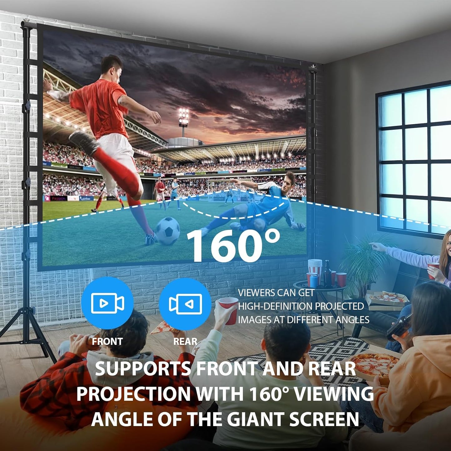 200 Inch Projector Screen with Stand: VOOPVOR 16ft Portable Large Projection Screen and Stand Outdoor - Front/Rear Movie Screen Indoor 16:9 4K HD - Wrinkle-Free & Carry Bag for Backyard Cinema