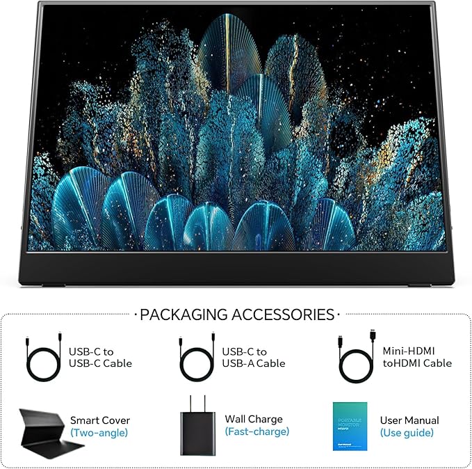 MNN 4K Portable Monitor 15.6" 3840x2160 UHD USB-C HDMI Laptop Monitor, 100% Adobe RGB IPS Computer Gaming Display HDR Travel Monitor w/Speakers & Smart Cover for Laptop Xbox PS5 Switch PC Phone