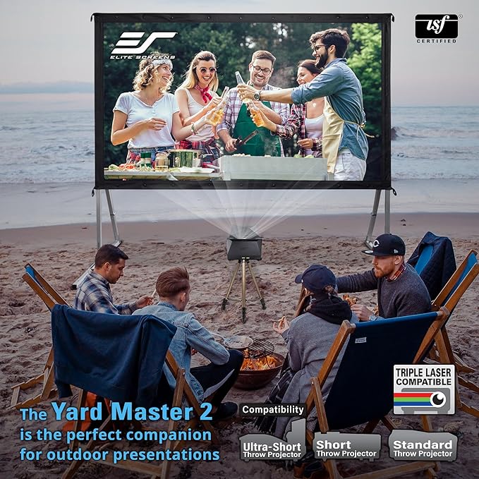 Elite Screens Yard Master 2, 90 inch Outdoor Projector Screen with Stand 16:9, 8K 4K Ultra HD 3D Fast Folding Portable Movie Theater Cinema 90" Indoor Foldable Easy Snap Projection Screen, OMS90H2