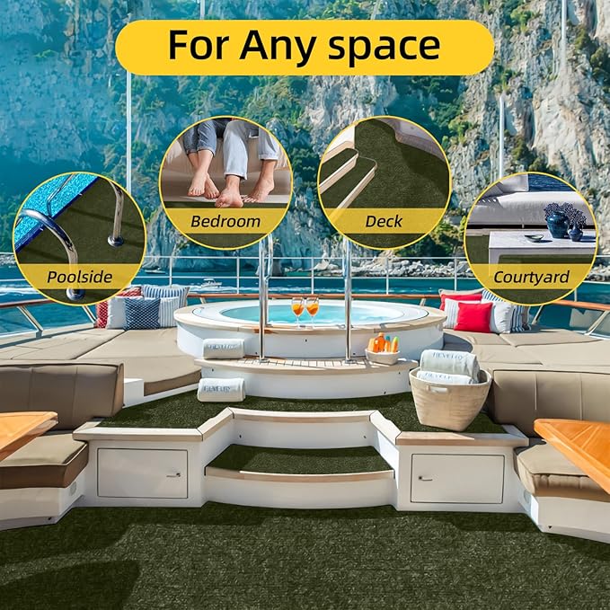 Marine Carpet,6 FT x 10 FT Olive Green Indoor Outdoor Carpet 0.2" Thick with Water-Proof TPE Backing, Non-Slide for Home, Patio, Porch, Deck