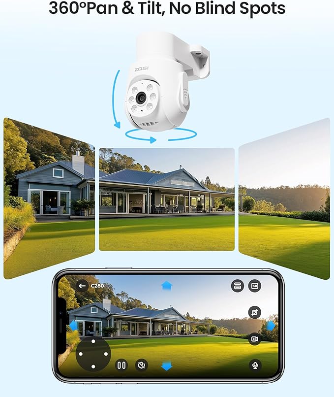 ZOSI 1080P Pan Tilt Analog HD TVI Wired Security Camera,355°View Outdoor Indoor,65ft Night Vision,One-Way Audio,Weatherproof,Only Compatible with Same Brand 1080P/5MP/4K CCTV Surveillance DVR System