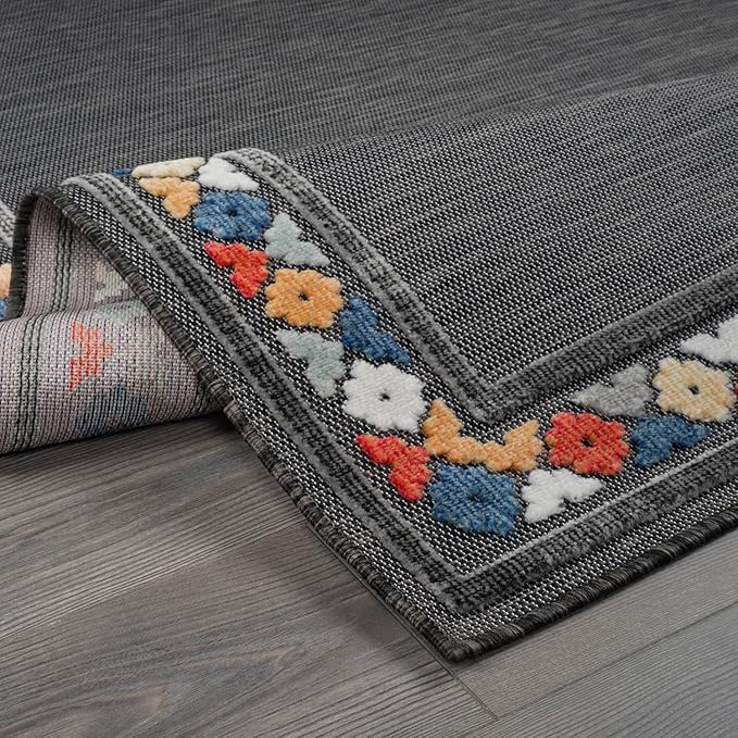 Beverly Rug Outdoor Rug 5x7 Modern Bordered Area Rugs for Indoor and Outdoor Patio Easy to Clean Non Shedding Living Room Porch Garden Washable Outside Carpet (5 x 7 Dark Gray)