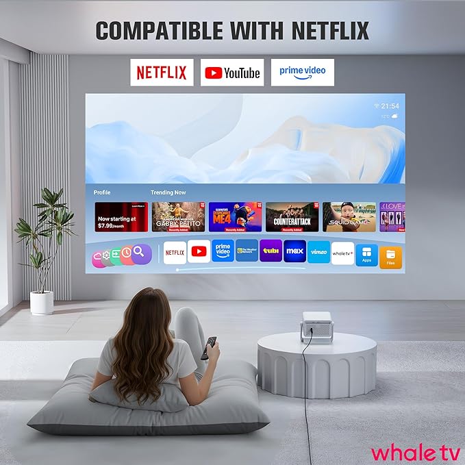 【Officially-Licensed APP & Auto Focus/ Keystone】Smart Mini Projector with WiFi and Bluetooth, VOPLLS Outdoor Projectors 4K Support, Portable Movie Phone Wifi Proyector for Bedroom/Home/Celling