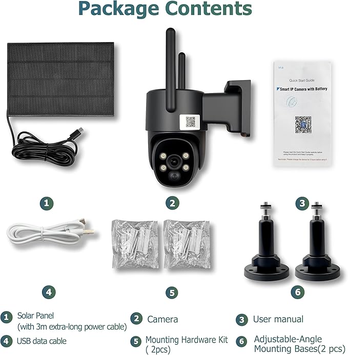 4G LTE Outdoor Security Camera, 2K PTZ Solar Powered Surveillance Cam with SIM Card, PIR+Smart Motion Tracking, 360° Pan Tilt, Night Vision, Two-Way Audio, IP65 for Home/Jobsite/Farm