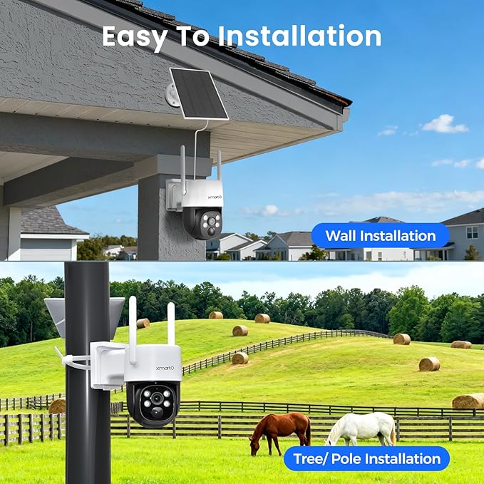 xmartO Solar/Battery-Powered Wire-Free PTZ Home Security Camera Wireless Outdoor/Indoor CCTV Surveillance (Non-Stop Solar Power, Rechargeable Battery, Floodlights, SD/NVR/Cloud)