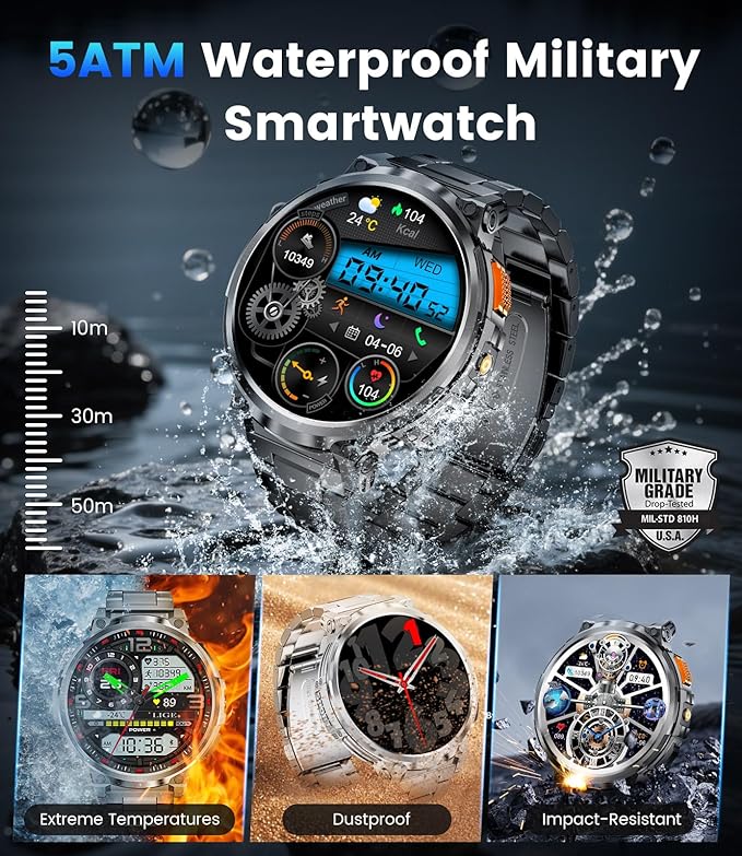 LIGE Smart Watches for Men with 730mAh Battery, 1.85" HD Smart Watch with Flashlight/Make/Answer Call/120+Sports Mode Fitness Tracker/Sleep Monitoring, iOS Android Waterproof Military SmartWatches