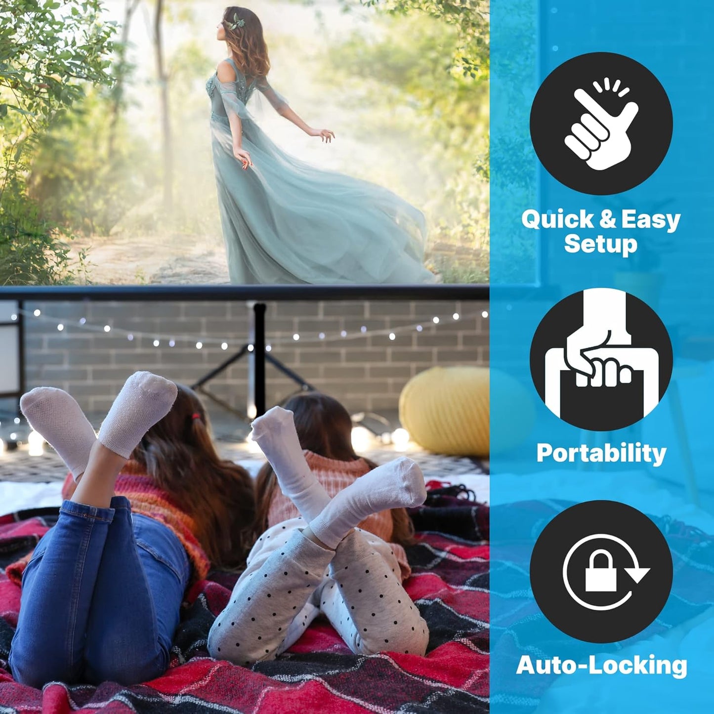 Pyle Projector Screen with Stand - 100-Inch Floor Standing Portable Fold-Out Rollup Matte for Projection, Includes Tripod, Great for Indoor/Outdoor Presentation, Quick Assembly