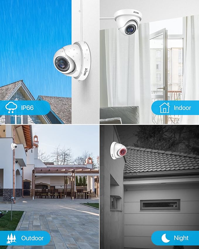 ZOSI 4 Pack 1080P Security Cameras,Night Vision,2MP Outdoor Indoor CCTV White Dome Camera Compatible with 1080P/5MP/4K HD-TVI Analog CCTV DVR System