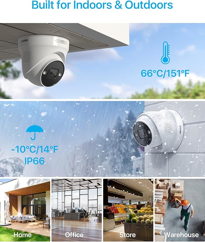 ZOSI 4K Security PoE Camera System with Person Vehicle Detection,8pcs 4K Outdoor Indoor IP Cameras,2 Way Audio,Night Vision,Sound Light Alarm,8 Ports 16CH 8MP NVR with 2TB HDD for Home 24/7 Recording