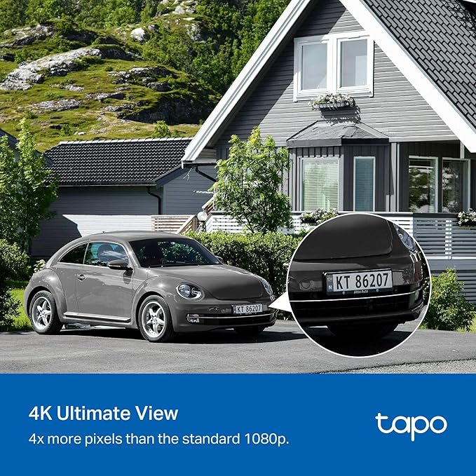 Tapo 4K Outdoor Camera Wireless, Battery Camera w/Solar Panel, Pan/Tilt, 360° View, 24/7 Capture, Free Person/Vehicle Detect, Night Vision, SD/Cloud, Works w/Alexa and Google Assistant, VistaCam 360