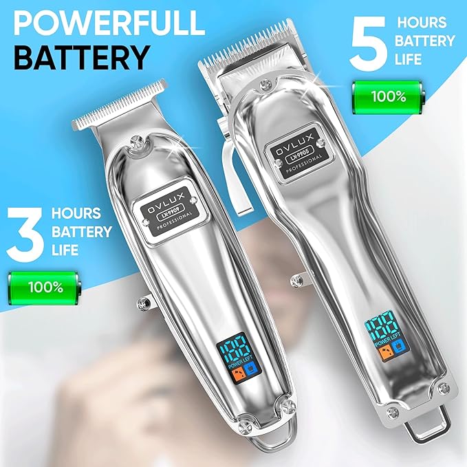 Full Metal Cordless Hair Clippers and Trimmer Professional Set for Men - Rechargeable Clippers for Hair Cutting, Beard T-Blade Trimmer for Men, Haircut Machine for Self Cutting & Grooming Kit