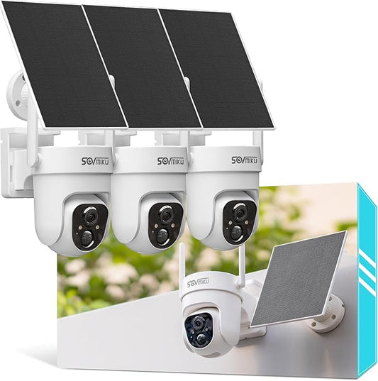 Sovmiku 3CQ4 192GB 2K AI Solar Security Camera Wireless Outdoor,Battery Powered Cam, Color Night Vision,Two Way Audio, Motion Detection, Easy to Setup,Audible Flashlight Siren 180 Days Exchange Policy